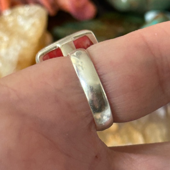 Rhodochrosite moonstone Sterling Silver adjustables ring - Picture 6 of 10